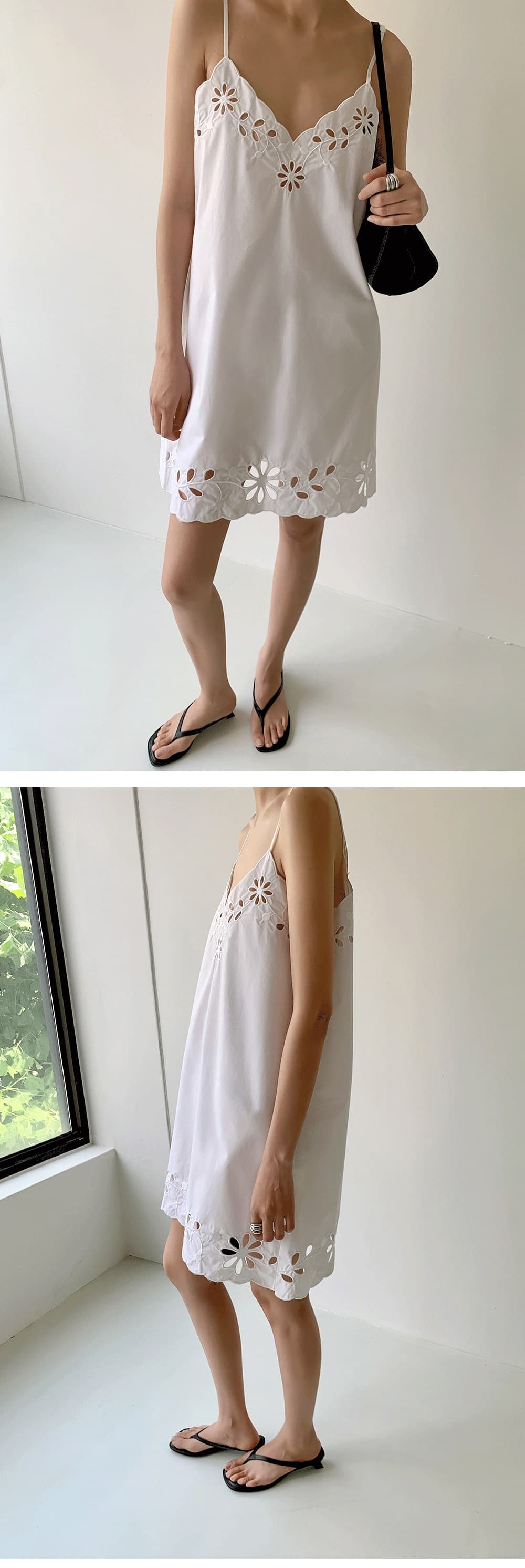있음 선적 한국 동대문 레트로 무거운 작업 자수 자수 슬립 여성 드레스 상세 이미지 1