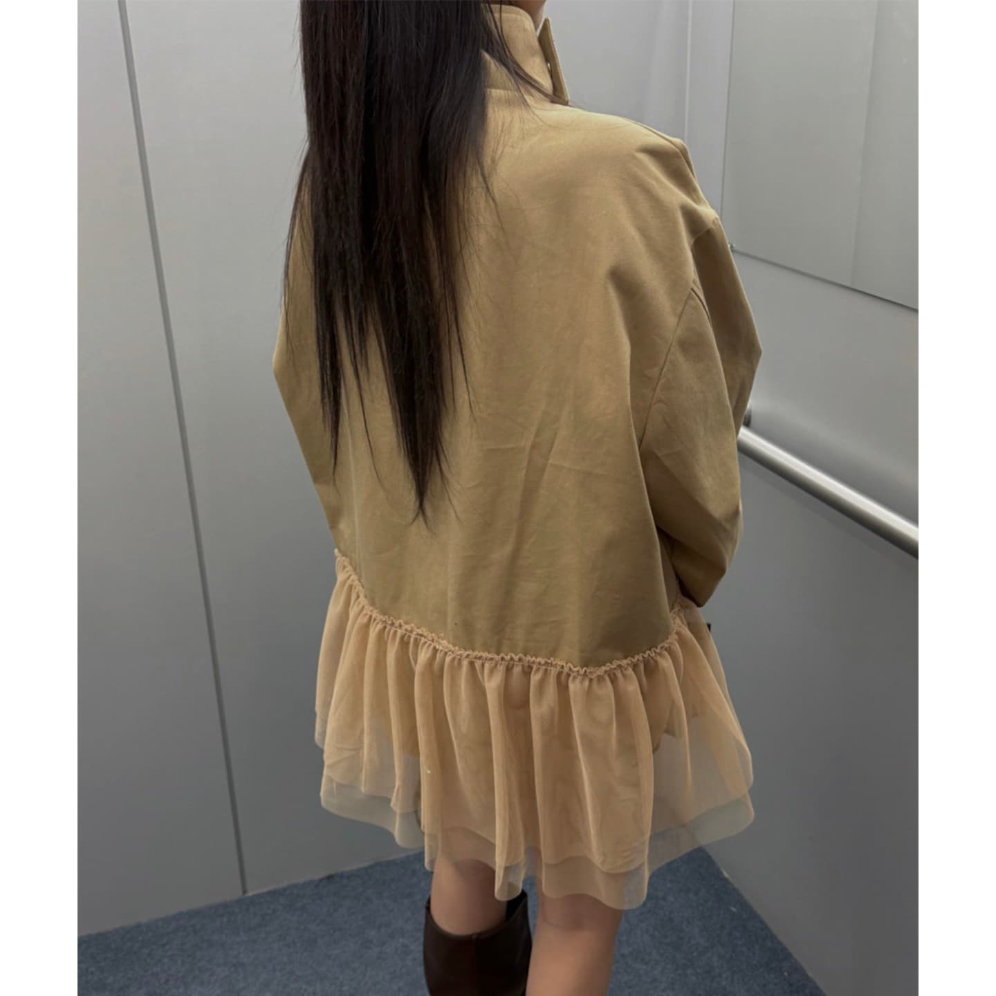 한국 동대문 레트로 스탠드 칼라 패치워크 망사 워크웨어 바람막이 여성 코트 이미지 4
