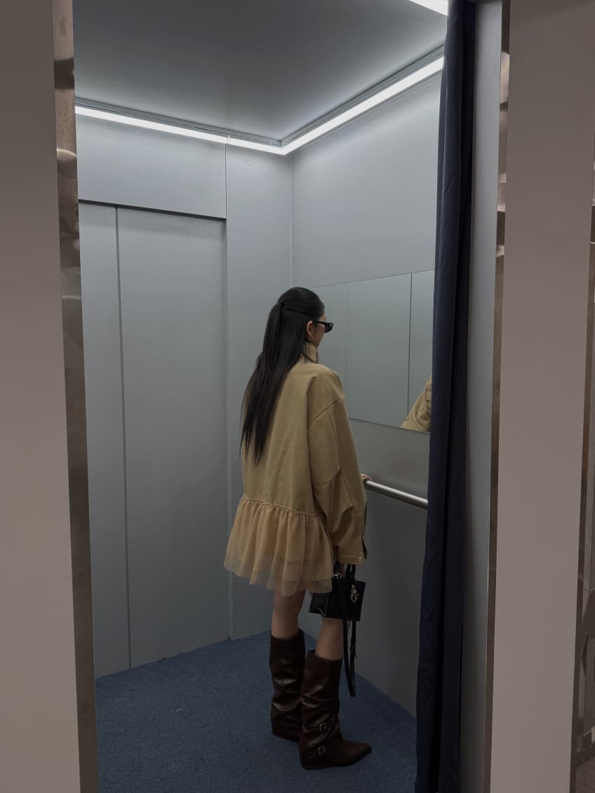 한국 동대문 레트로 스탠드 칼라 패치워크 망사 워크웨어 바람막이 여성 코트 상세 이미지 9