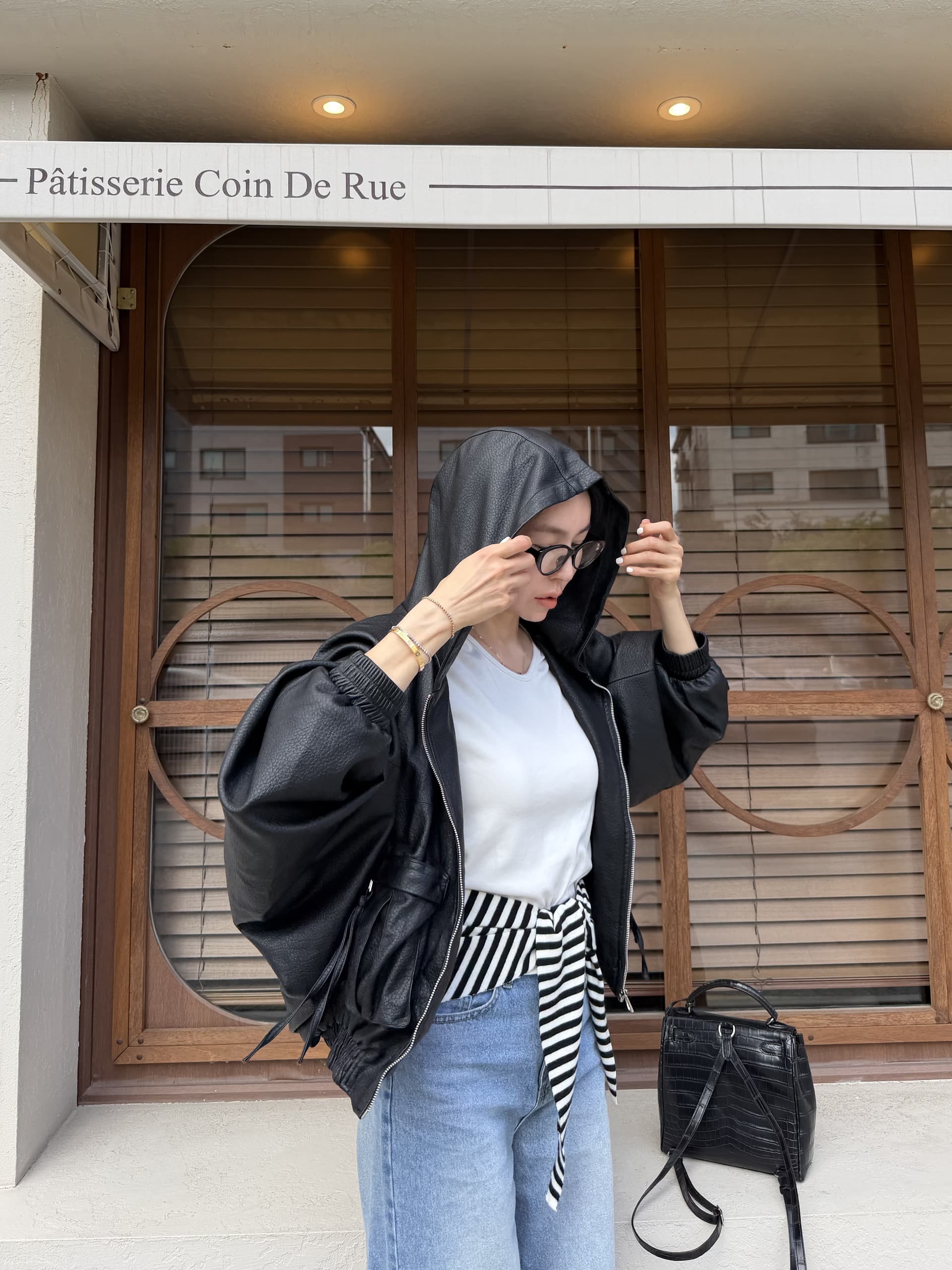 한국 동대문 가을 새로운 레트로 후드 pu 가죽 재킷 재킷 여성 코트 상세 이미지 4