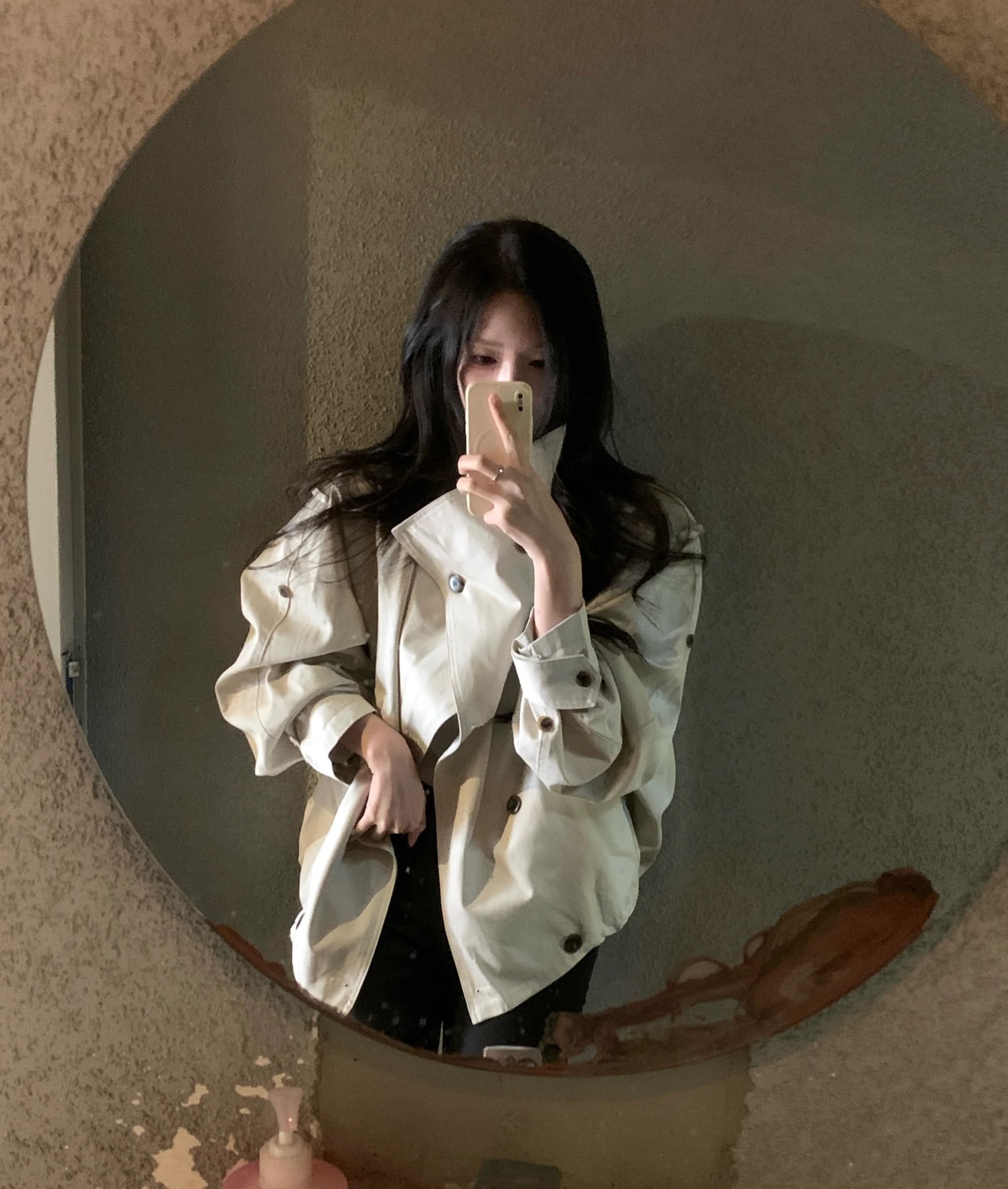 한국 동대문 레트로 스탠드 칼라 이중 버튼 쇼트 스타일 바람막이 여성 코트 상세 이미지 5