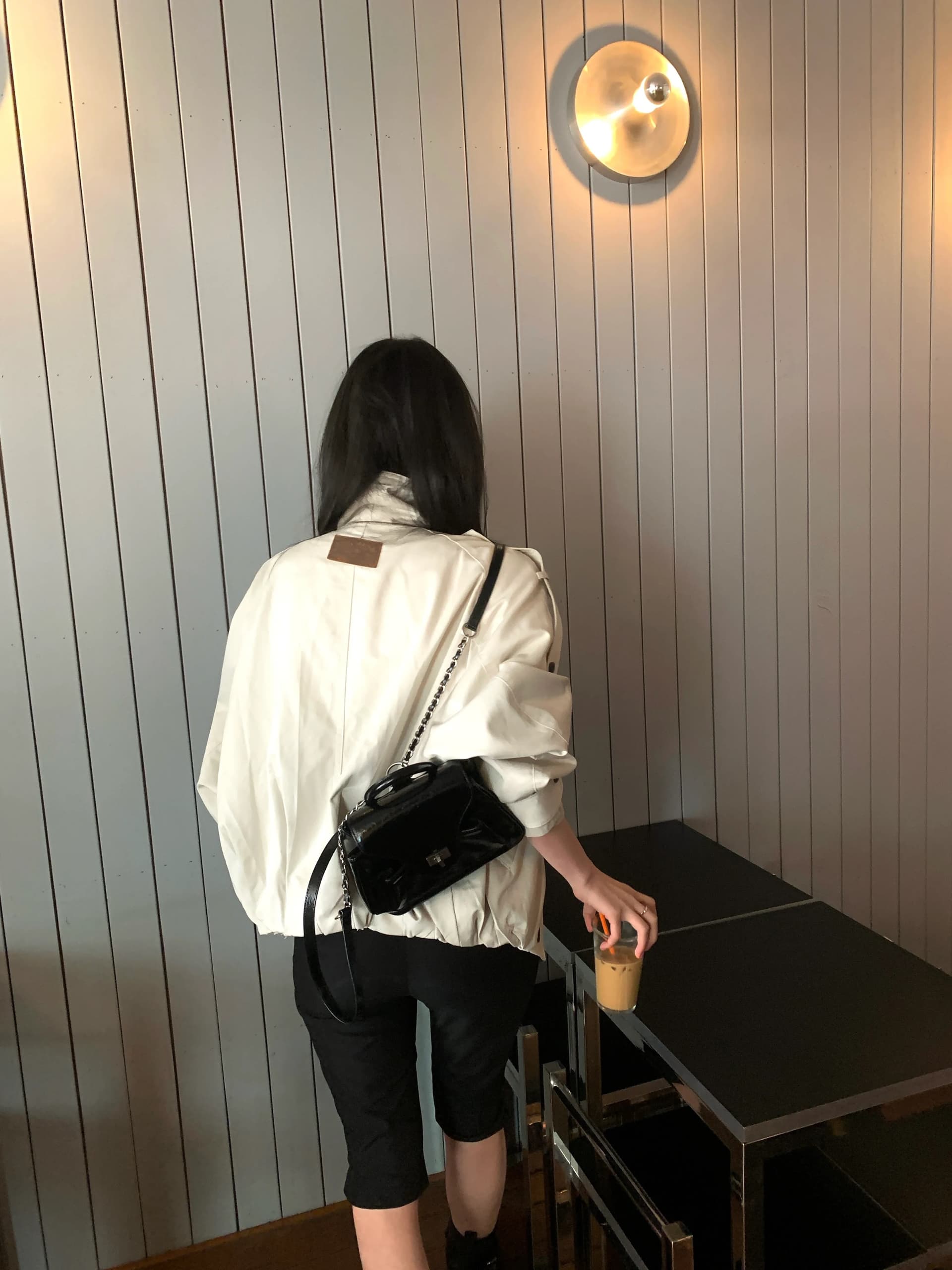 한국 동대문 레트로 스탠드 칼라 이중 버튼 쇼트 스타일 바람막이 여성 코트 상세 이미지 10
