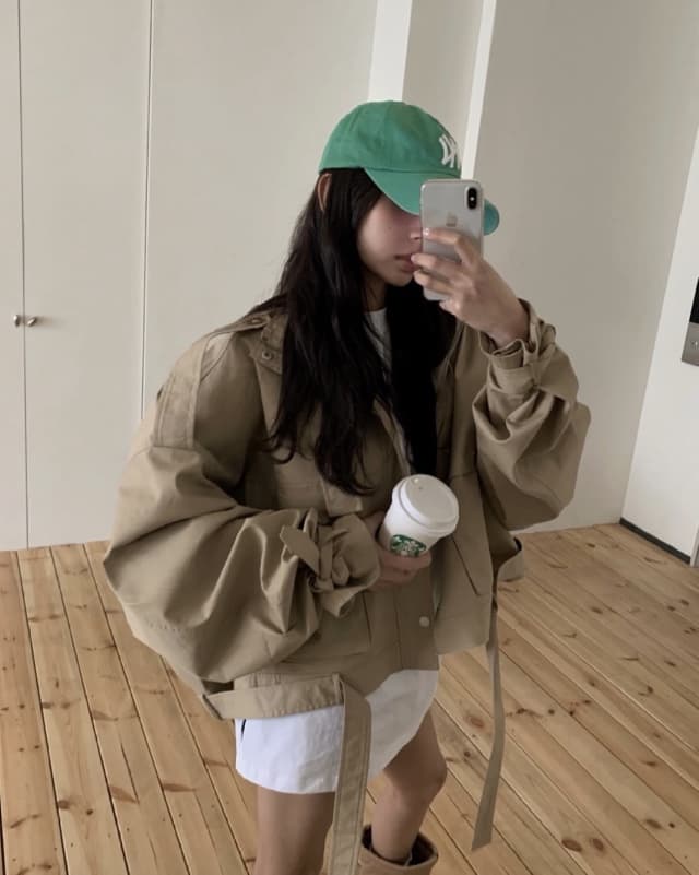 한국 동대문 레트로 디자인 센스 레이스업 워크웨어 쇼트 스타일 바람막이 여성 코트 상세 이미지 4