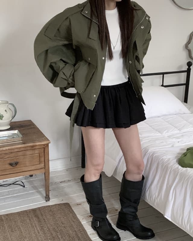 한국 동대문 레트로 디자인 센스 레이스업 워크웨어 쇼트 스타일 바람막이 여성 코트 상세 이미지 9