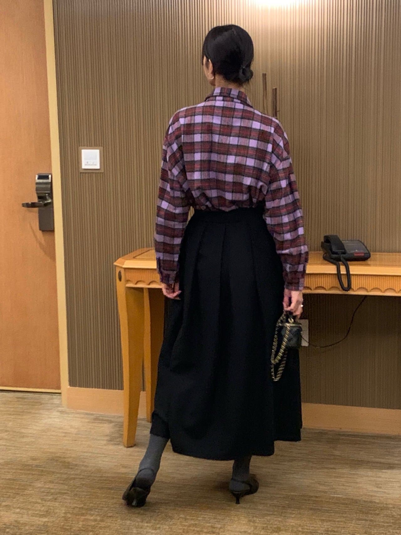한국 동대문 작은 대중 레트로 포인터 포인터 칼라 긴팔 체크무늬 여성 셔츠 상세 이미지 6