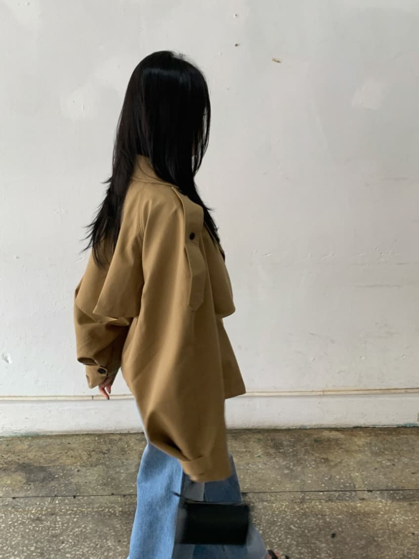 한국 동대문 레트로 품격 정장 칼라 이중 버튼 워크웨어 쇼트 스타일 바람막이 여성 코트 상세 이미지 5