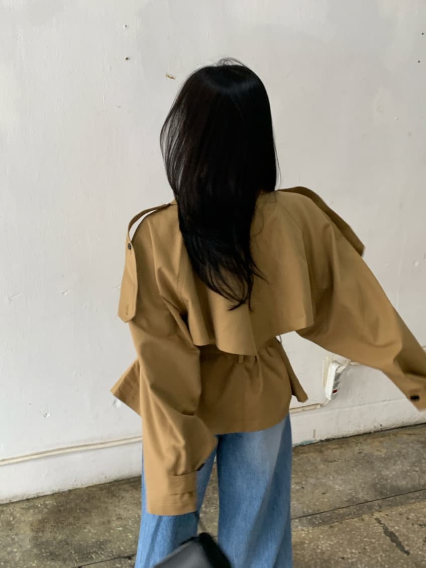 한국 동대문 레트로 품격 정장 칼라 이중 버튼 워크웨어 쇼트 스타일 바람막이 여성 코트 상세 이미지 10