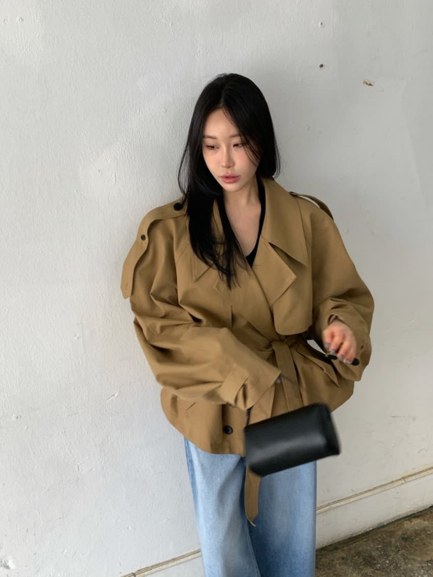 한국 동대문 레트로 품격 정장 칼라 이중 버튼 워크웨어 쇼트 스타일 바람막이 여성 코트 상세 이미지 20