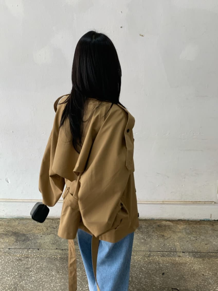 한국 동대문 레트로 품격 정장 칼라 이중 버튼 워크웨어 쇼트 스타일 바람막이 여성 코트 상세 이미지 23