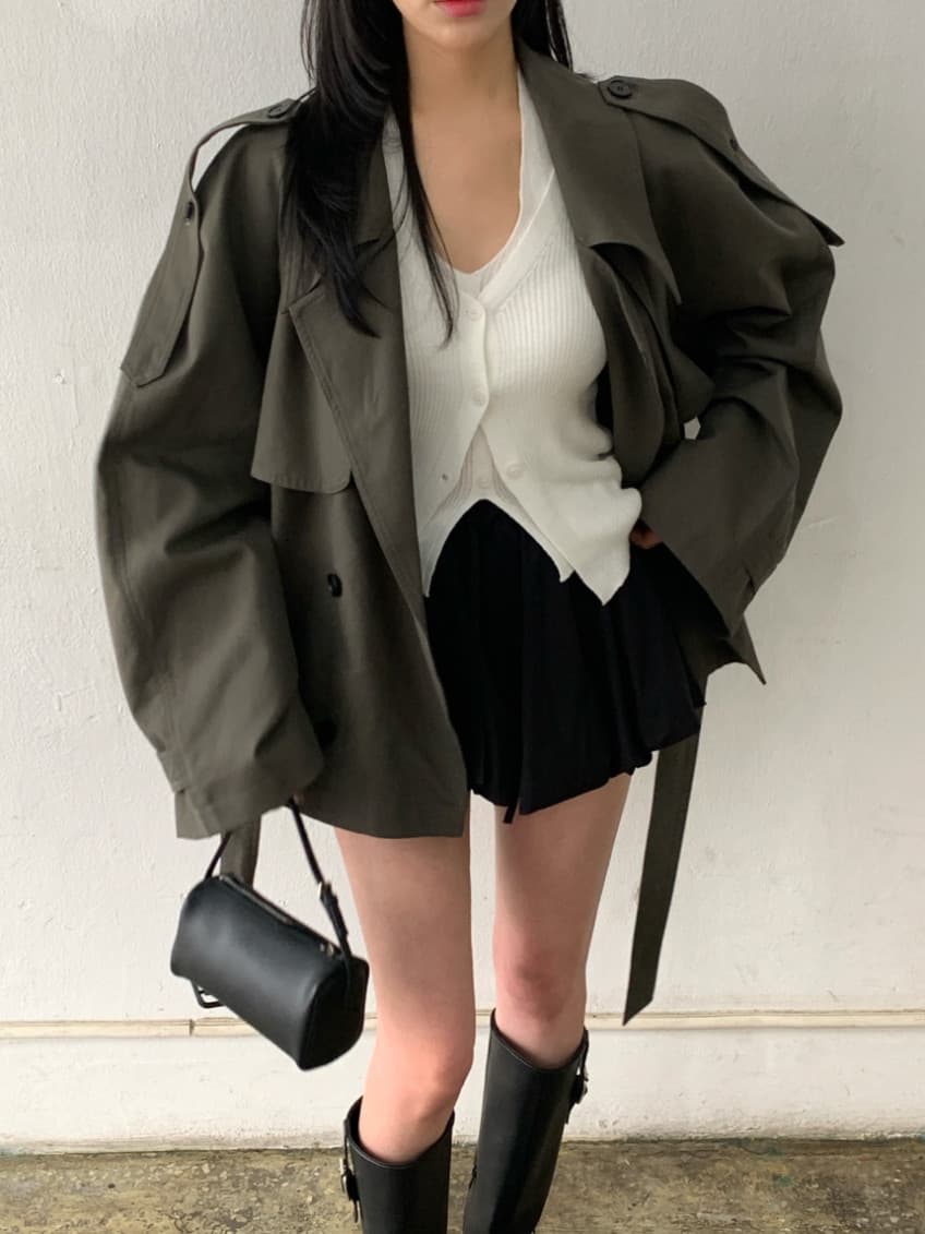 한국 동대문 레트로 품격 정장 칼라 이중 버튼 워크웨어 쇼트 스타일 바람막이 여성 코트 상세 이미지 24