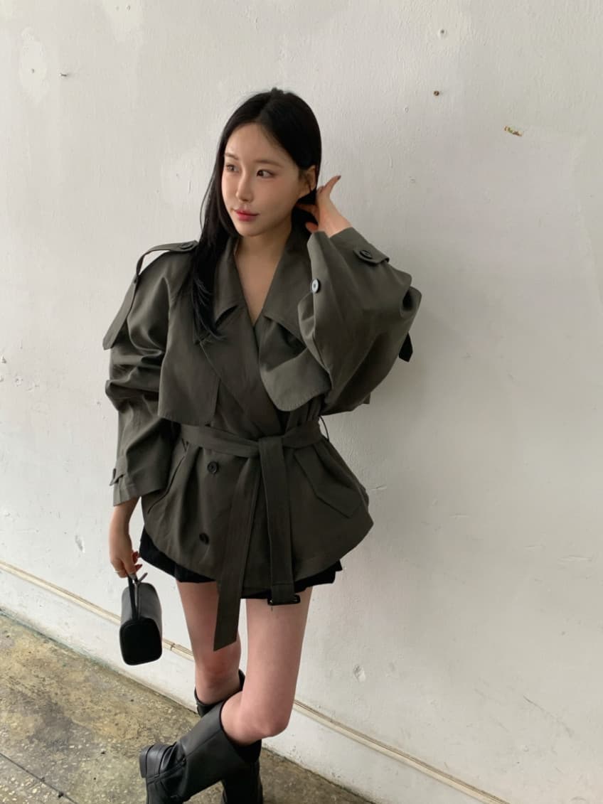 한국 동대문 레트로 품격 정장 칼라 이중 버튼 워크웨어 쇼트 스타일 바람막이 여성 코트 상세 이미지 29