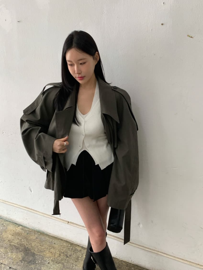 한국 동대문 레트로 품격 정장 칼라 이중 버튼 워크웨어 쇼트 스타일 바람막이 여성 코트 상세 이미지 37