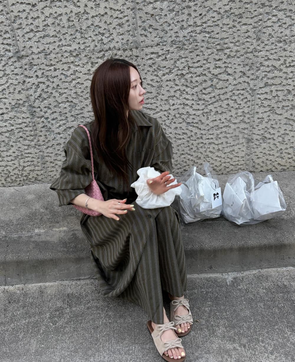 한국 동대문 작은 대중 느긋한 바람 폴로 칼라 싱글 줄 버튼 루즈핏 캐주얼 롱 코트 셔츠 여성 드레스 상세 이미지 18