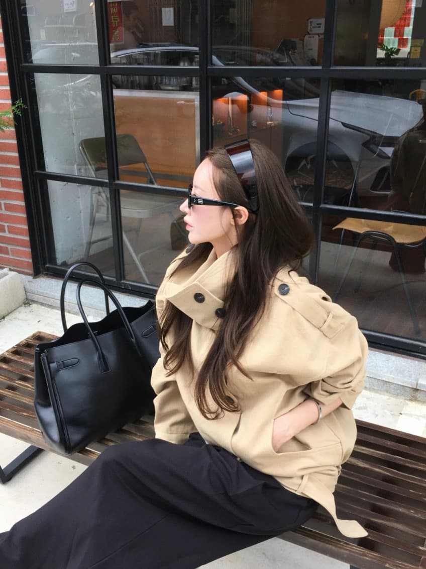 한국 동대문 레트로 고급 센스 스탠드 칼라 이중 버튼 레이스업 허리 수축 쇼트 스타일 재킷 재킷 너 상세 이미지 1