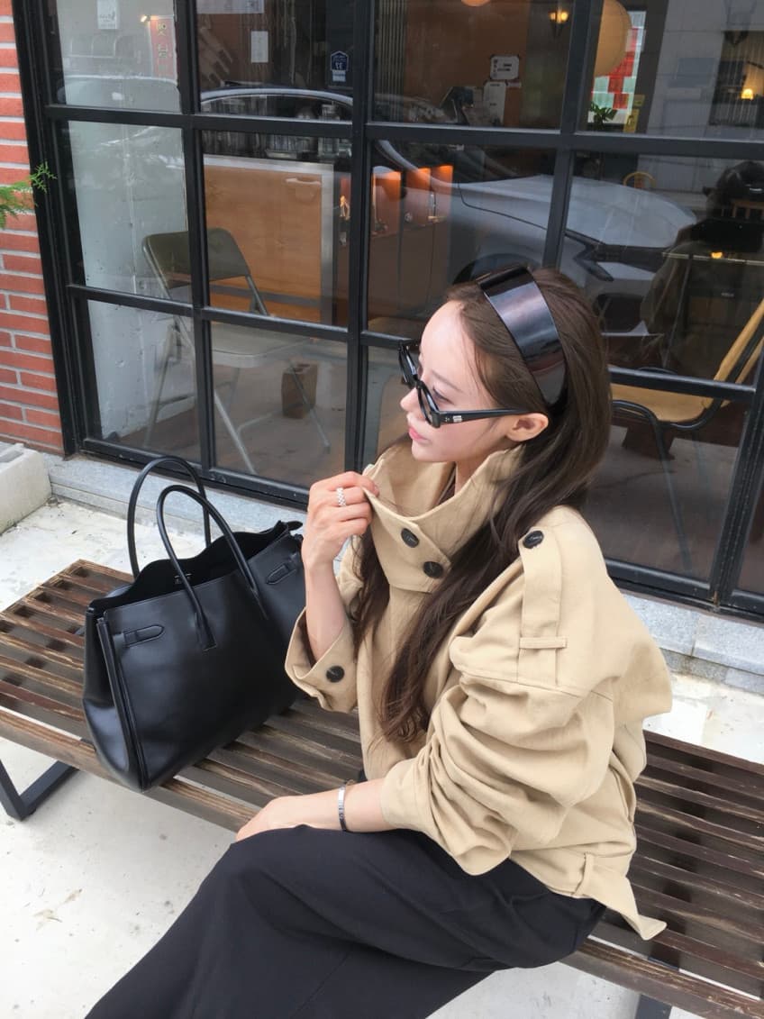 한국 동대문 레트로 고급 센스 스탠드 칼라 이중 버튼 레이스업 허리 수축 쇼트 스타일 재킷 재킷 너 상세 이미지 2
