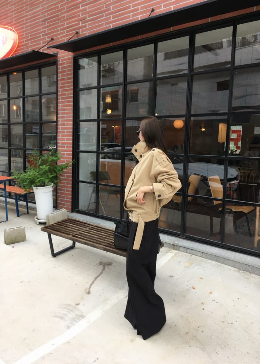 한국 동대문 레트로 고급 센스 스탠드 칼라 이중 버튼 레이스업 허리 수축 쇼트 스타일 재킷 재킷 너 상세 이미지 6