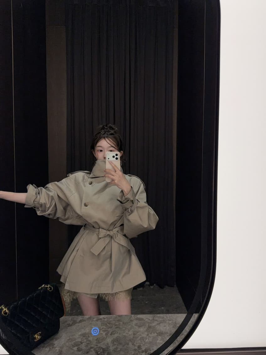 한국 동대문 레트로 고급 센스 스탠드 칼라 측면 단추 쇼트 스타일 바람막이 여성 코트 상세 이미지 4