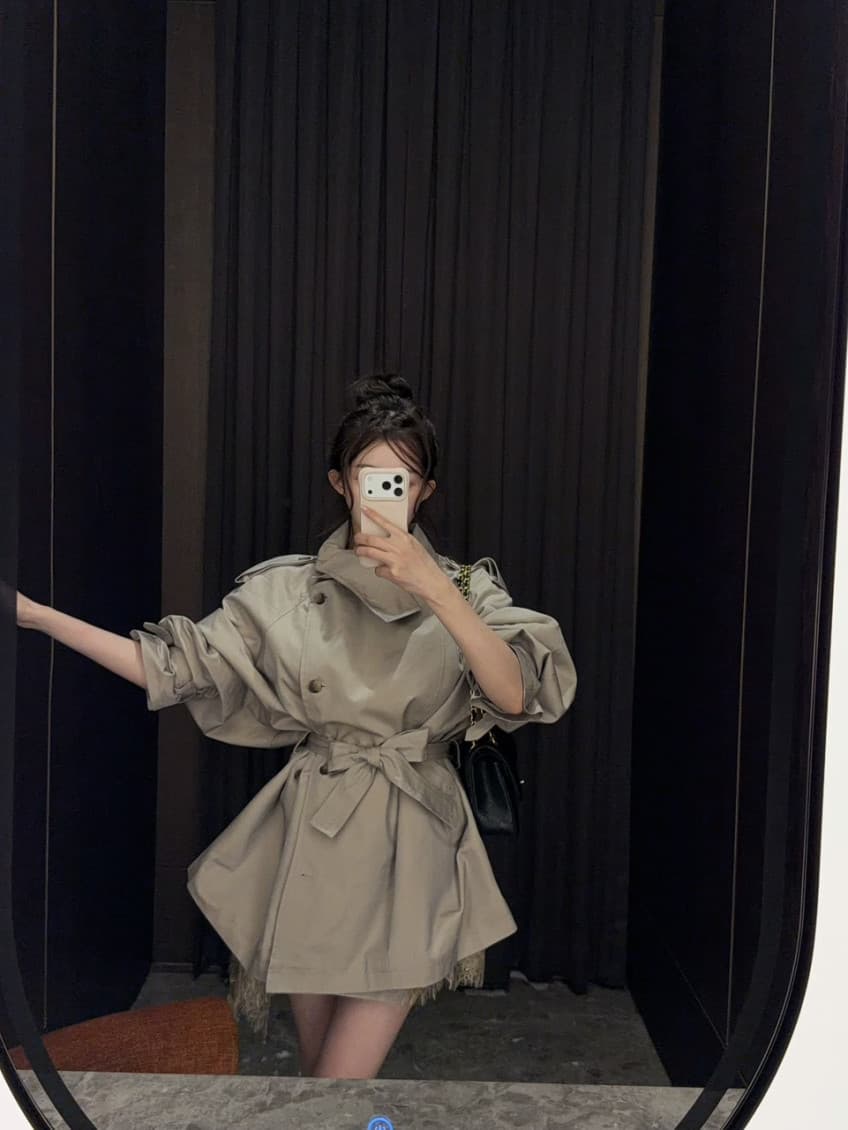 한국 동대문 레트로 고급 센스 스탠드 칼라 측면 단추 쇼트 스타일 바람막이 여성 코트 상세 이미지 6