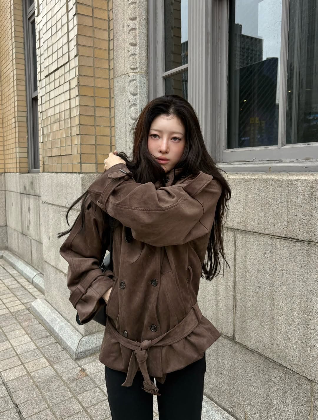 있음 선적 한국 동대문 아름다움 라드. 사슴 캐시미어 스탠드 칼라 바람막이 여성 코트 이미지 2