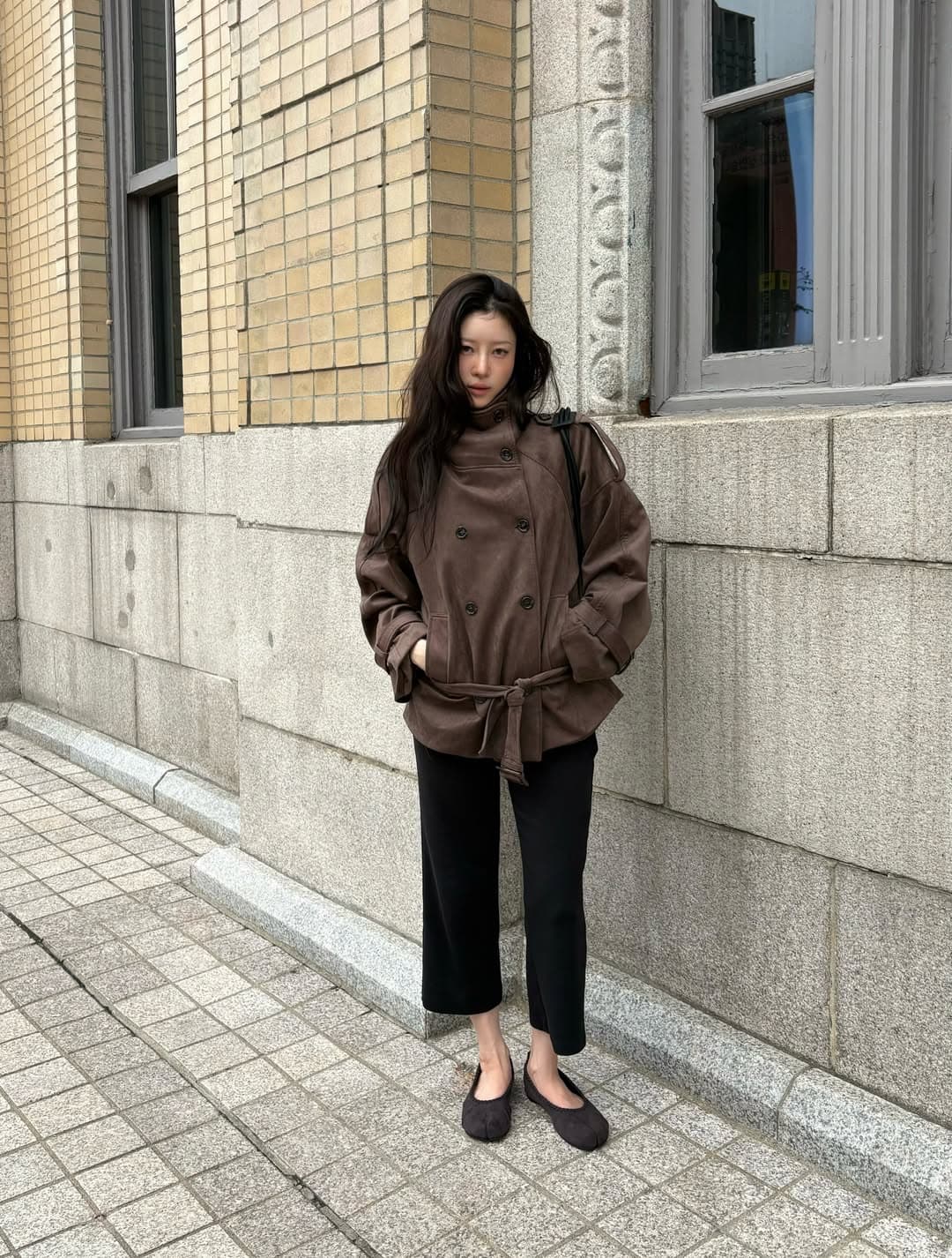 있음 선적 한국 동대문 아름다움 라드. 사슴 캐시미어 스탠드 칼라 바람막이 여성 코트 상세 이미지 3