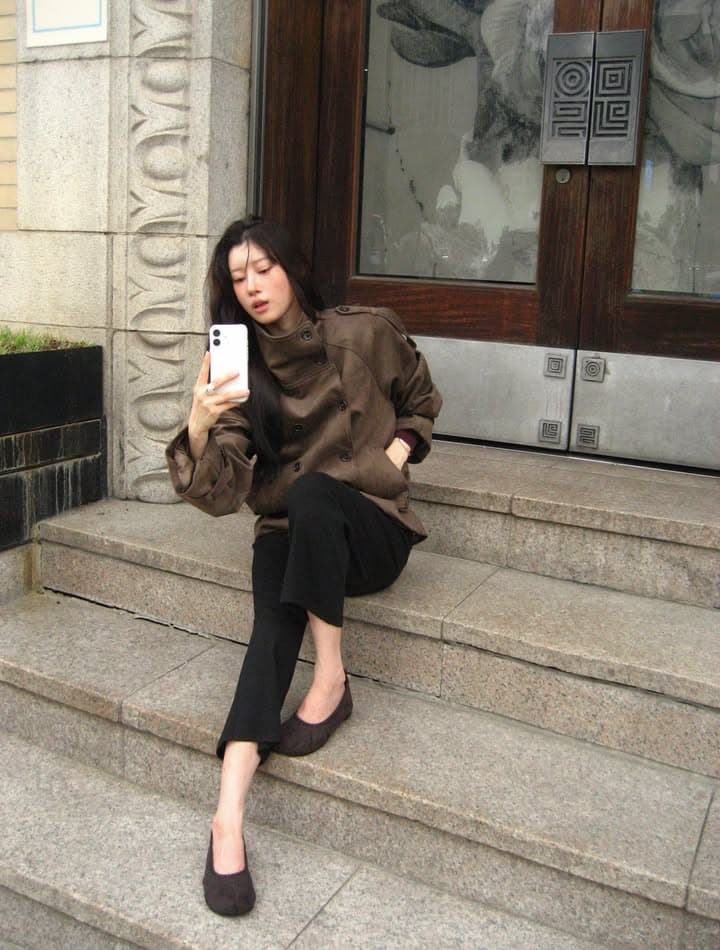 있음 선적 한국 동대문 아름다움 라드. 사슴 캐시미어 스탠드 칼라 바람막이 여성 코트 상세 이미지 5