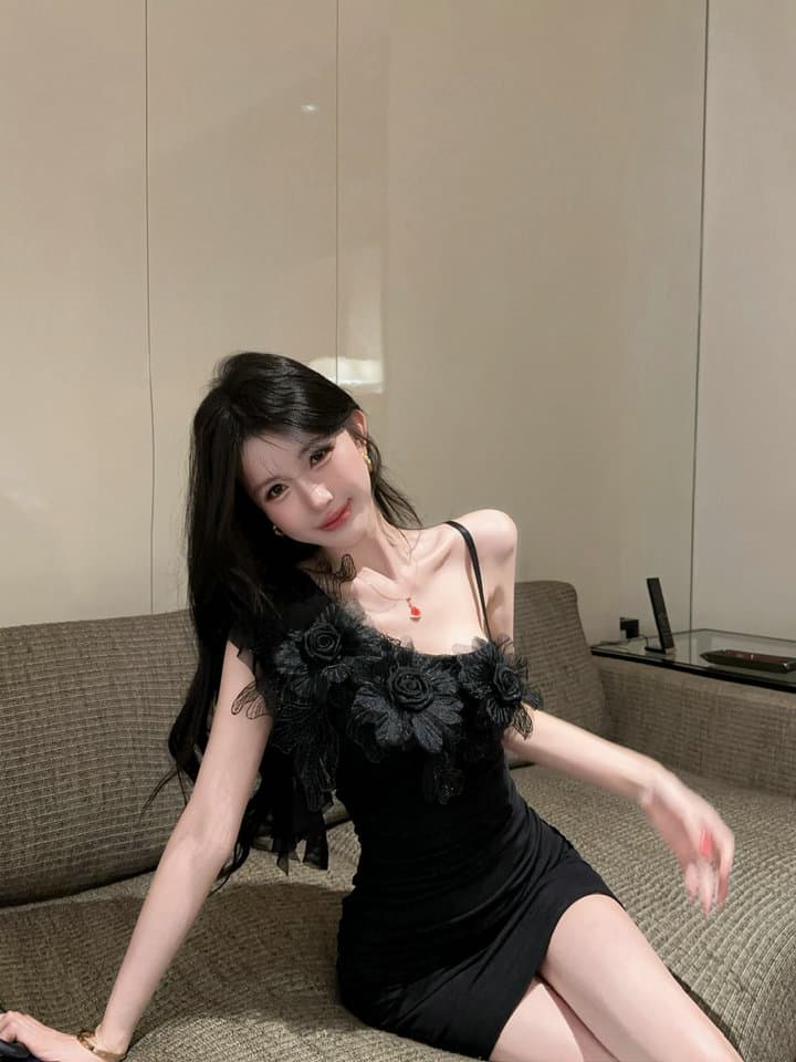실사 2026 섹시함 낮은 가슴 망사 꽃 패치워크 타이트 스커트 슬립 드레스 복장 상세 이미지 14