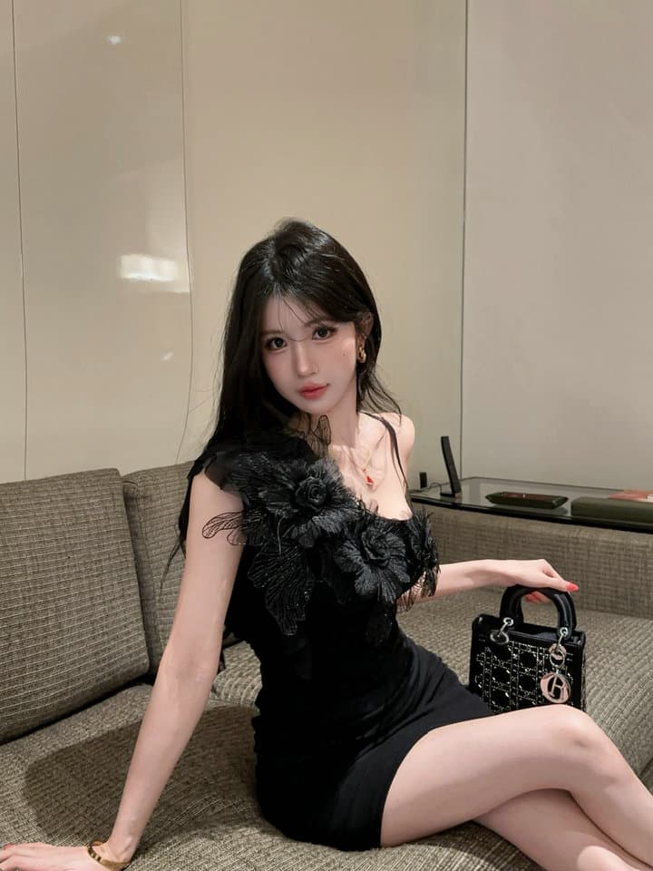 실사 2026 섹시함 낮은 가슴 망사 꽃 패치워크 타이트 스커트 슬립 드레스 복장 상세 이미지 24