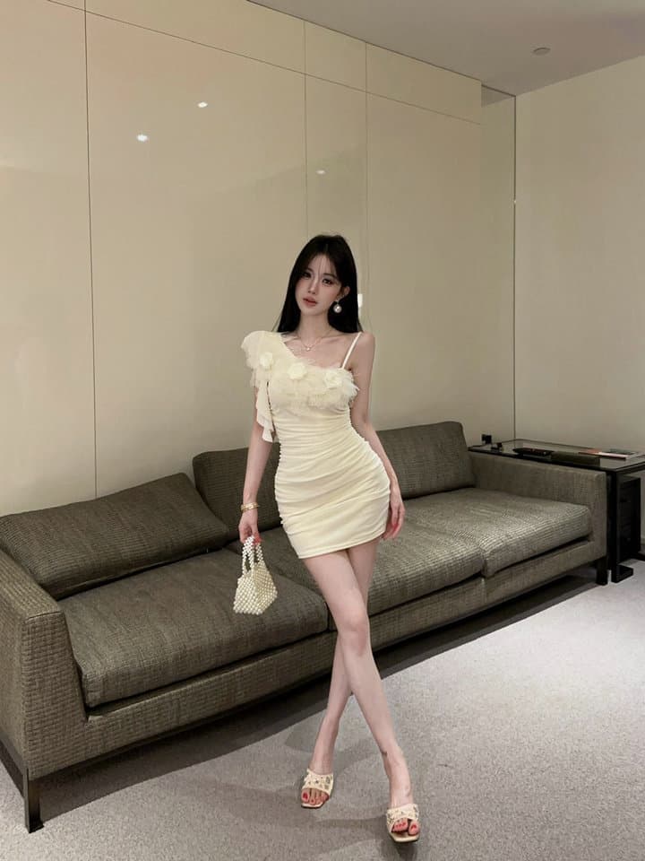 실사 2026 섹시함 낮은 가슴 망사 꽃 패치워크 타이트 스커트 슬립 드레스 복장 상세 이미지 29
