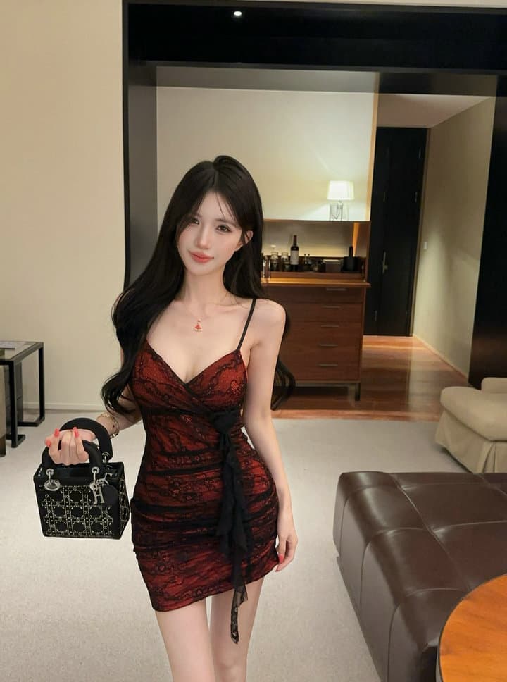 실사 2026 새로운 섹시함 레이스 술 패치워크 슬립 드레스 상세 이미지 17
