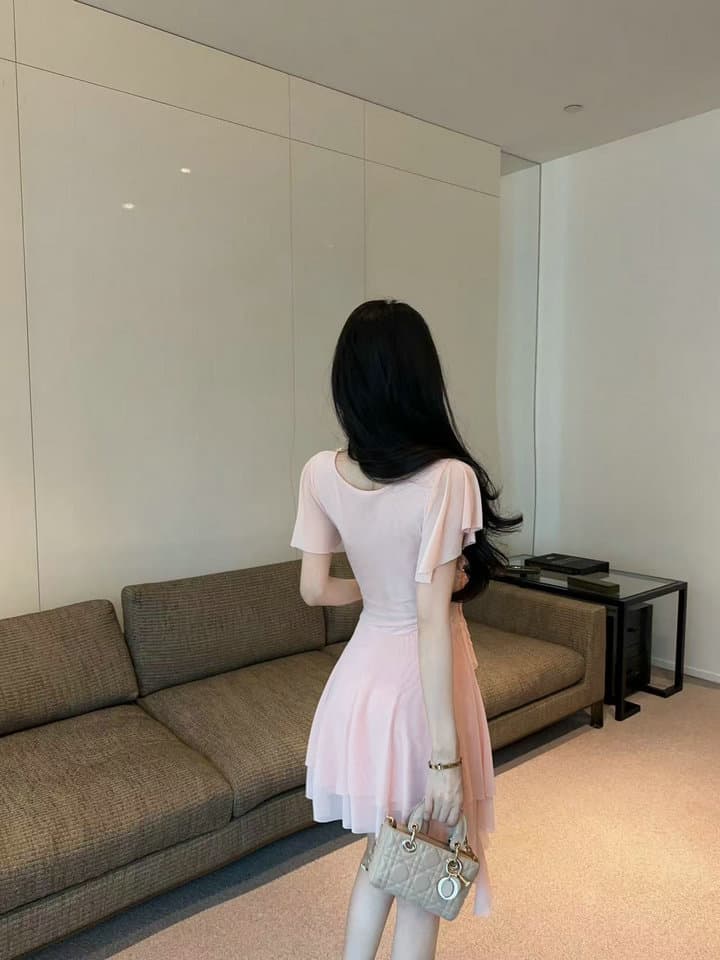 실사 2026 새로운 섹시함 Feifei 소매 꽃 패치워크 퍼프 망사 드레스 상세 이미지 15