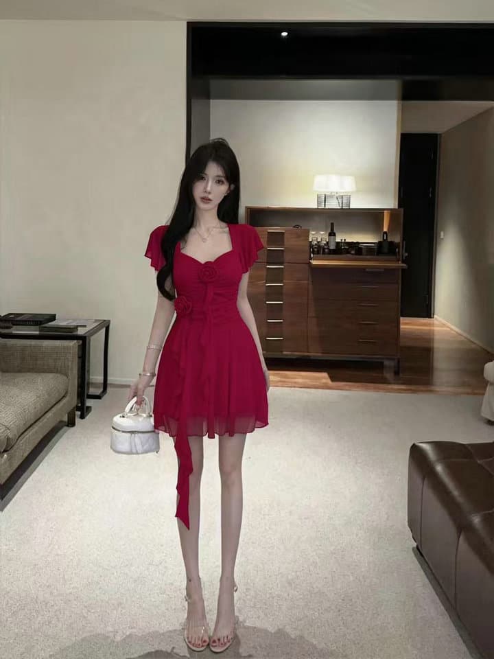 실사 2026 새로운 섹시함 Feifei 소매 꽃 패치워크 퍼프 망사 드레스 상세 이미지 33