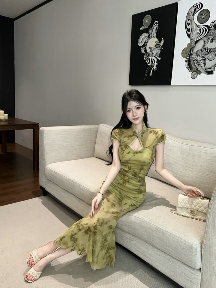 실사 2026 새로운 몸매 가꾸기 슬림해 보이는 망사 개선 롱 코트 치파오 드레스 상세 이미지 2