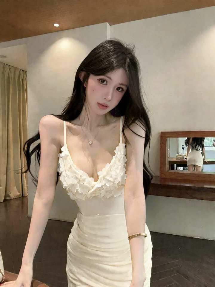 실사 2026 섹시함 낮은 가슴 깊은 v 망사 꽃 드레스 슬립 상세 이미지 1
