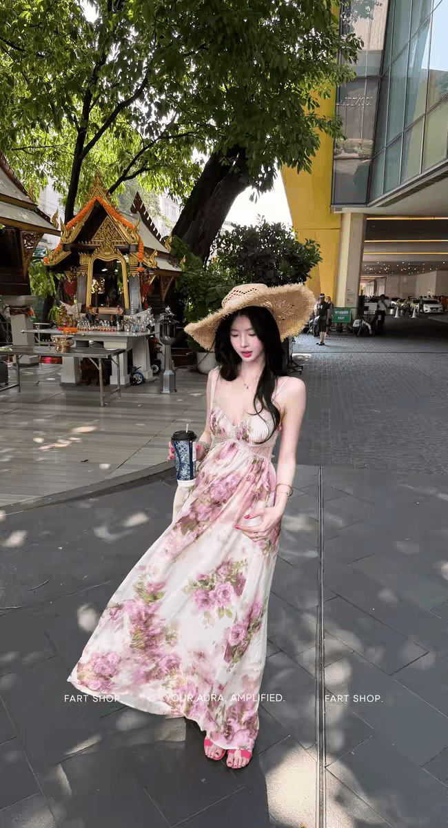 대규모 인벤토리 꽃 리플 꽃 바다 V넥 스트랩 백리스 슬립 여성 드레스 봄 여름 레이스 수정 치마 이미지 2