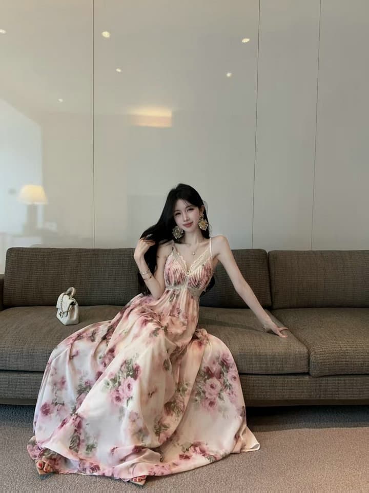 대 물품 실사 레이스 조각 꽃무늬 슬립 여성 드레스 여름 백리스 큰 진자 치마 휴가 품격 롱 스커트 상세 이미지 5