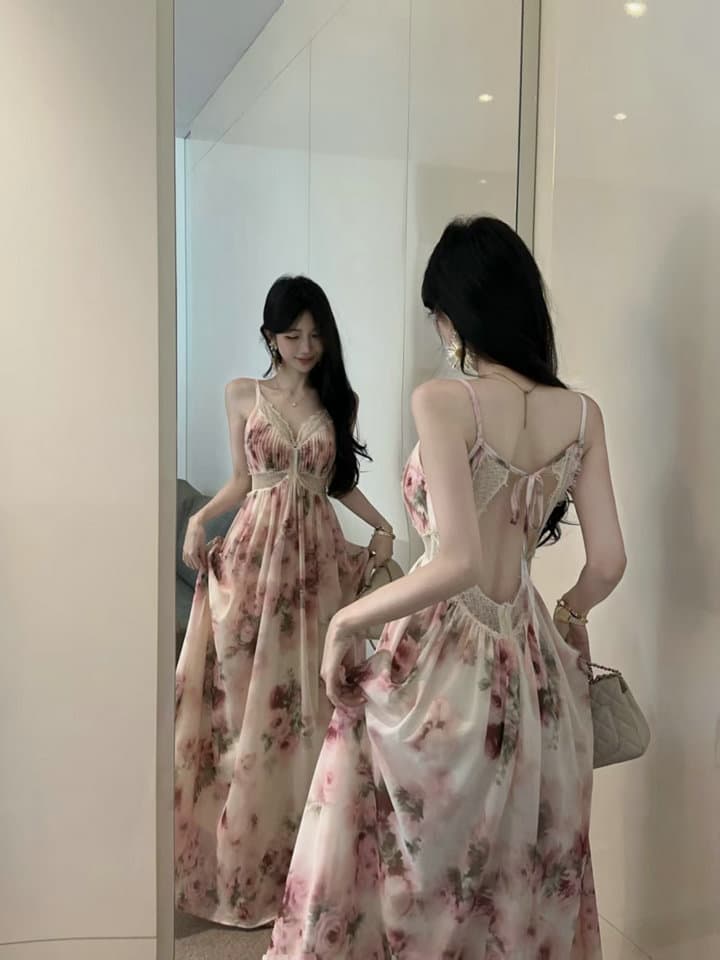 대 물품 실사 레이스 조각 꽃무늬 슬립 여성 드레스 여름 백리스 큰 진자 치마 휴가 품격 롱 스커트 상세 이미지 6