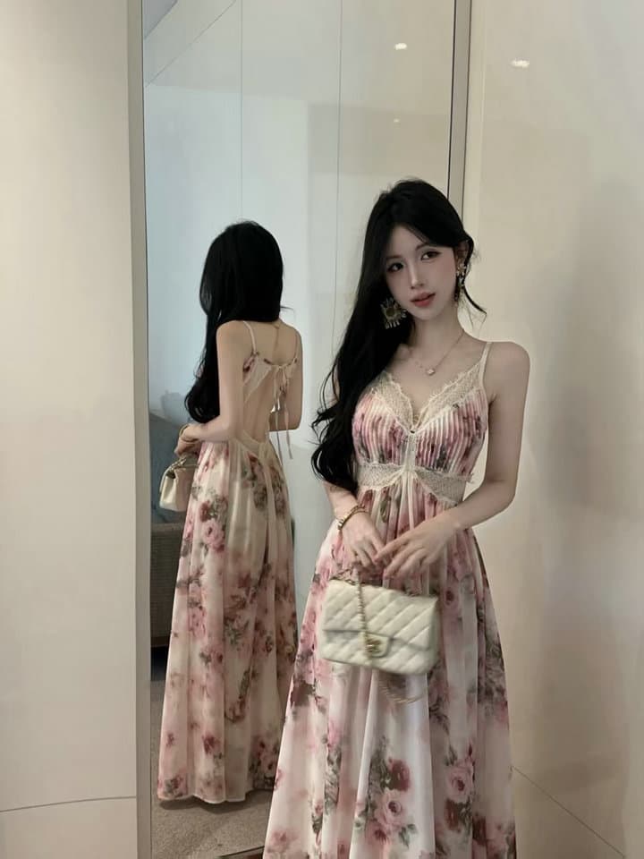 대 물품 실사 레이스 조각 꽃무늬 슬립 여성 드레스 여름 백리스 큰 진자 치마 휴가 품격 롱 스커트 상세 이미지 9