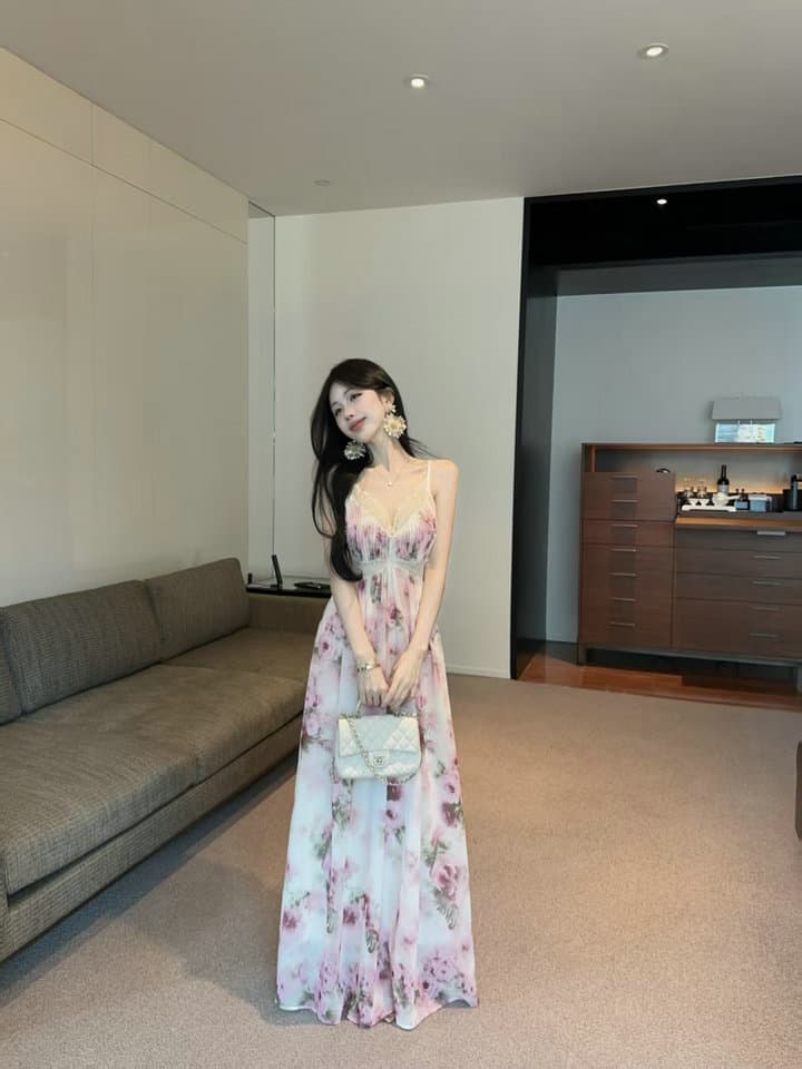 대 물품 실사 레이스 조각 꽃무늬 슬립 여성 드레스 여름 백리스 큰 진자 치마 휴가 품격 롱 스커트 상세 이미지 12