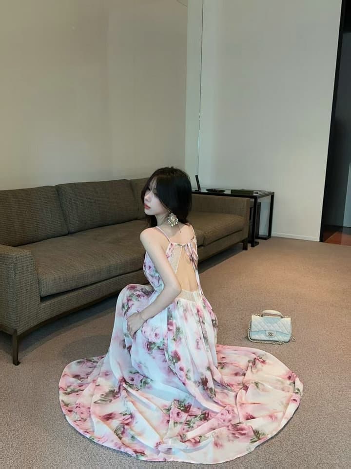 대 물품 실사 레이스 조각 꽃무늬 슬립 여성 드레스 여름 백리스 큰 진자 치마 휴가 품격 롱 스커트 상세 이미지 13