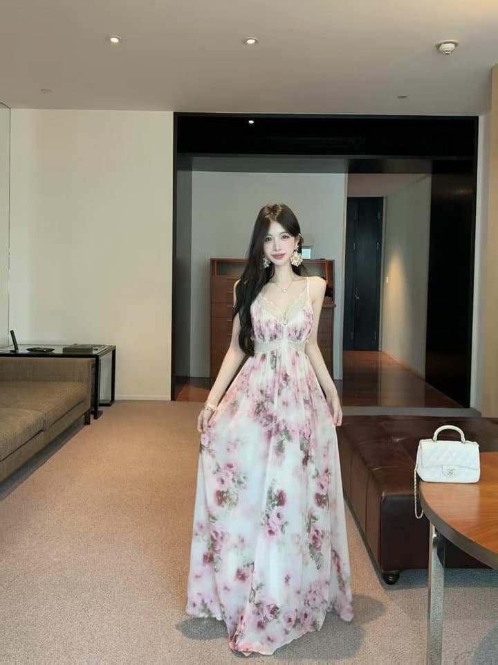 대 물품 실사 레이스 조각 꽃무늬 슬립 여성 드레스 여름 백리스 큰 진자 치마 휴가 품격 롱 스커트 상세 이미지 14