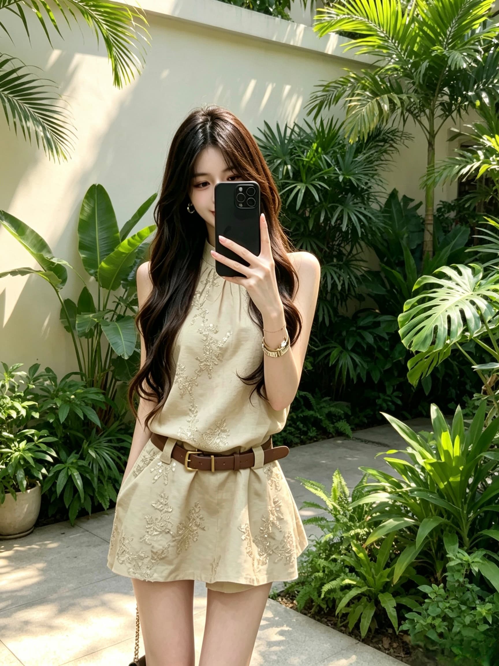 무거운 작업 자카드 행침 목 민소매 조끼 여성 드레스 여름 새로운 디자인 센스 품격 허리 수축 짧은 치마 상세 이미지 4