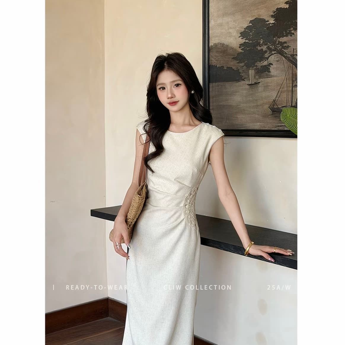 까이 까이 청 와우 머리말 작은 키 프랑스식 품격 여성 드레스 여름 허리 수축 슬림해 보이는 고급 센스 반팔 롱 스커트 상세 이미지 1