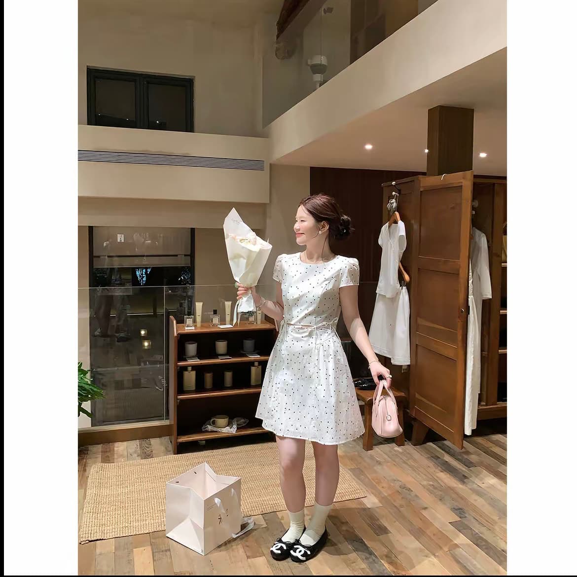 화재 화재 한여름 가볍게 한 부서 나비 매듭 허리 홀로우 아웃 드레스 l44624hh6l44697hh6 이미지 5