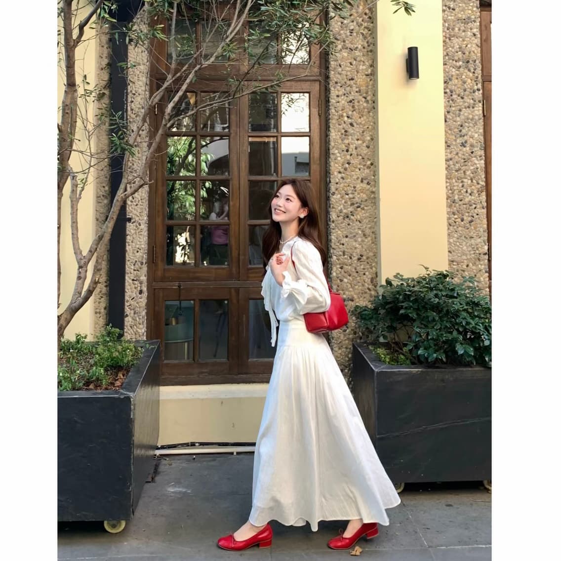 향기로운 백주 로맨스 한 부서 높음 지혜 부드러운 품격 절묘한 맨위 길이 반 스커트 세트 이미지 5