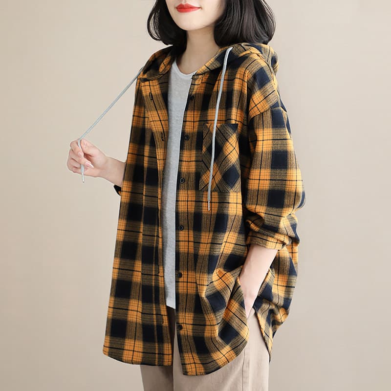 격자 무늬 셔츠 여성 긴 소매 봄 가을 작은 키 루즈핏 슬림해 보이는 2026 새로운 엄마 봄 드레스 얇은 스타일 후드 재킷 상세 이미지 13