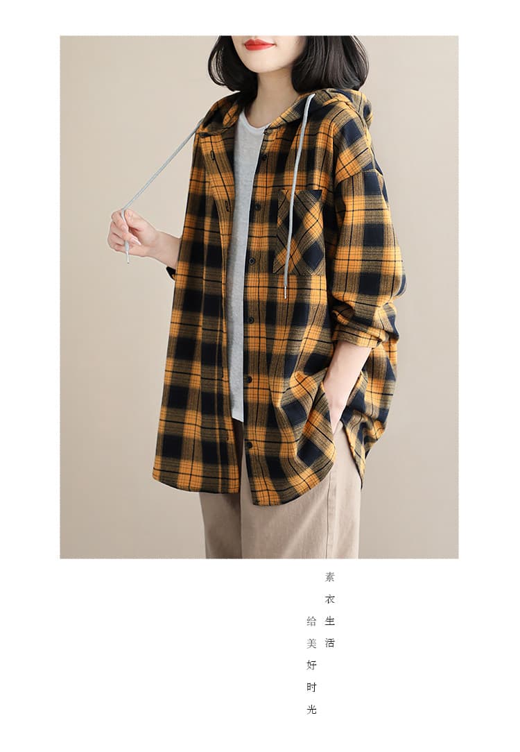 격자 무늬 셔츠 여성 긴 소매 봄 가을 작은 키 루즈핏 슬림해 보이는 2026 새로운 엄마 봄 드레스 얇은 스타일 후드 재킷 상세 이미지 16