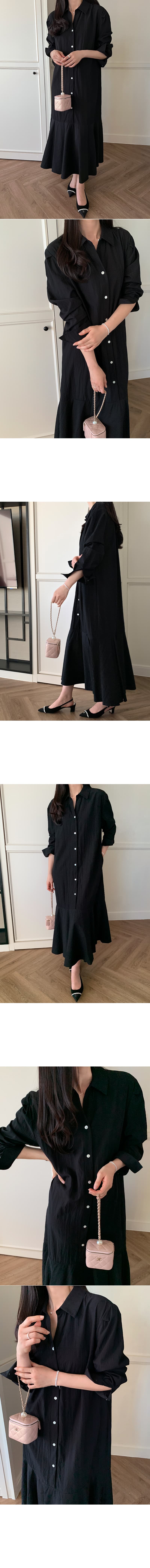 한국 chic 프랑스식 루즈핏 느긋한 바람 폴로 칼라 싱글 줄 버튼 인어 꼬리 무릎 아래 롱 코트 드레스 상세 이미지 4