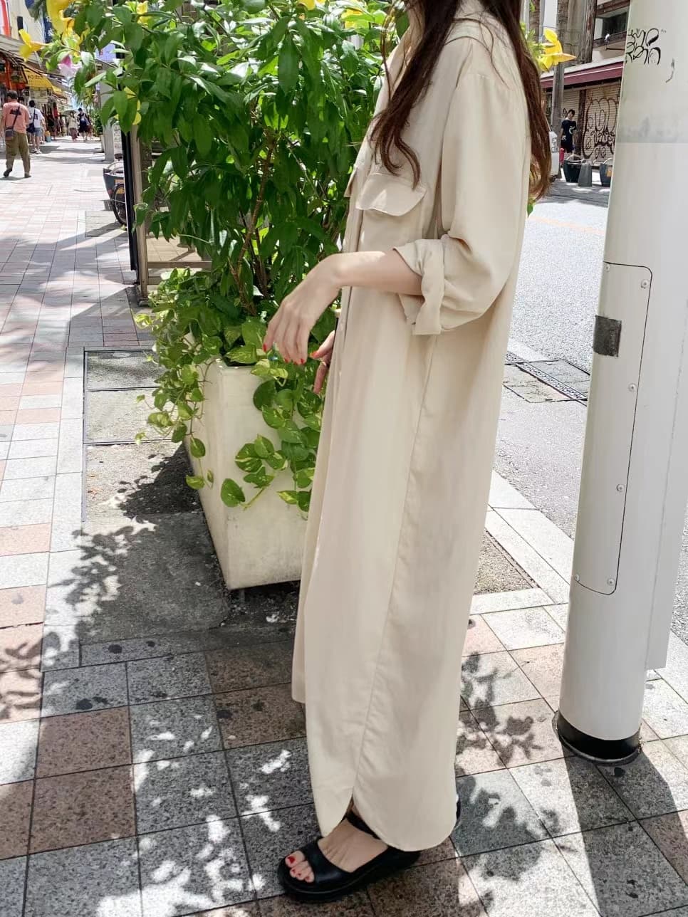 한국 스타일 루즈핏 미니멀리즘 느긋한 바람 더블 주머니 싱글 줄 버튼 긴팔 셔츠 드레스 상세 이미지 28