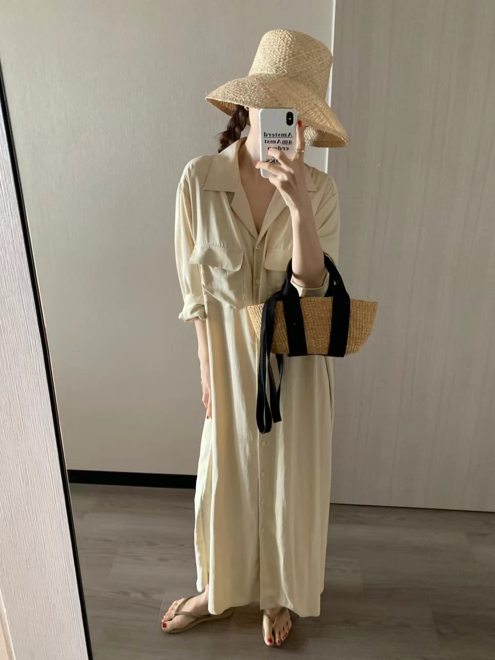 한국 스타일 루즈핏 미니멀리즘 느긋한 바람 더블 주머니 싱글 줄 버튼 긴팔 셔츠 드레스 상세 이미지 42
