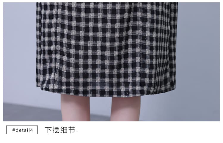 실사 2026 품격 체크무늬 여성 드레스 여름 얇은 스타일 슬림해 보이는 빅 사이즈 라운드 넥 반팔 캐주얼 여성 치마 상세 이미지 22